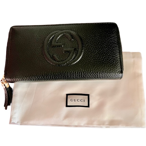 NIB - Gucci Soho Leather Black Long Wallet Zippy Full Inclusion - Picture 1 of 8